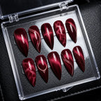Crimson Wave Cat Eye Glitter Press On Nails — image 2