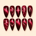Crimson Wave Cat Eye Glitter Press On Nails — image 1