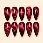 Crimson Wave Cat Eye Glitter Press On Nails — image 1