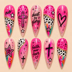 Cross & Leopard Print Glitter Press On Nails
