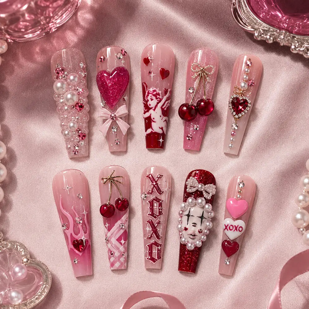 Cupid Cherry XOXO Heart Press On Nails — image 2