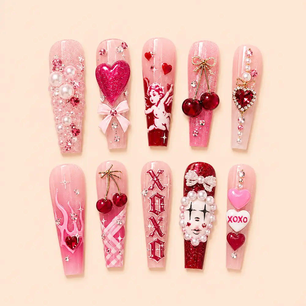 Cupid Cherry XOXO Heart Press On Nails — image 1