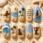 Curious Monkey Beach Vacation Press On Nails