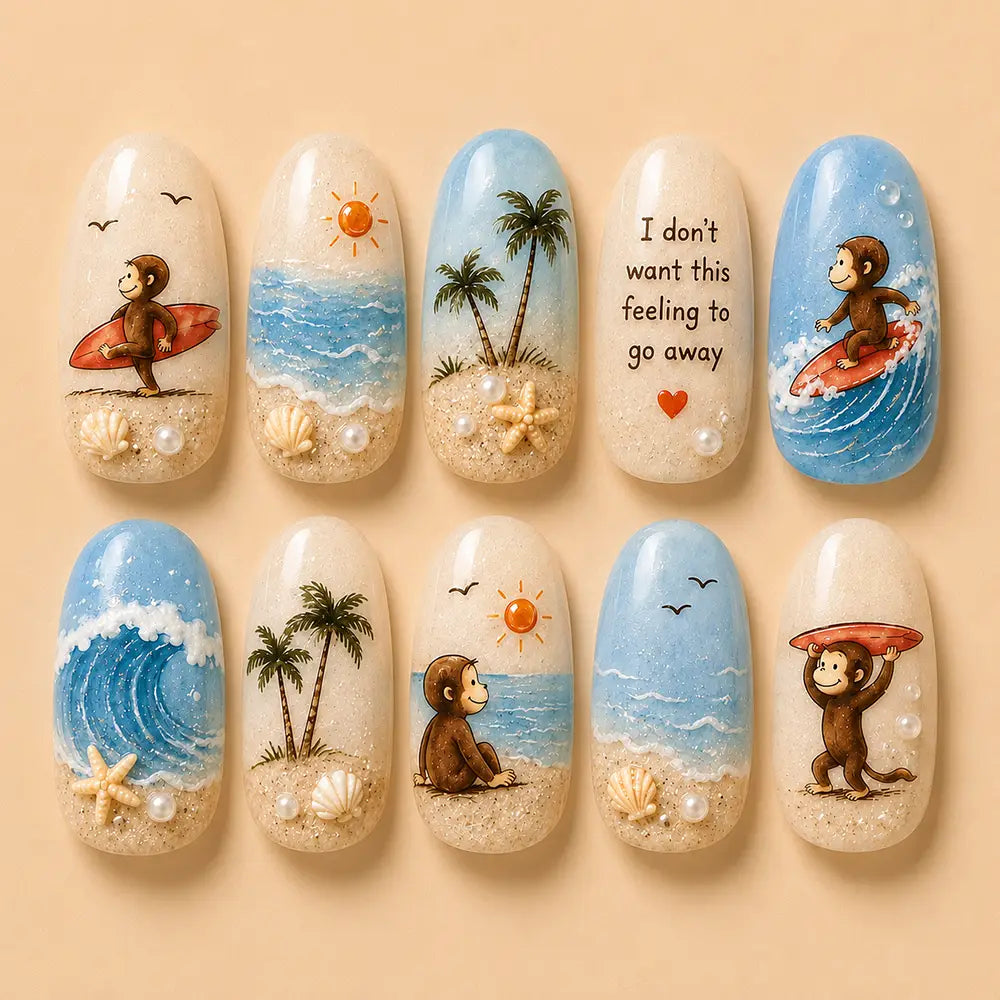 Curious Monkey Beach Vacation Press On Nails