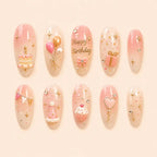 Cute Birthday Cake & Balloon Rhinestone Press On Nails
