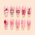 Cute Birthday Cake & Gift Rhinestone OmbrePress On Nails