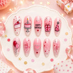 Cute Birthday Cake & Gift Rhinestone OmbrePress On Nails