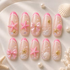 Cute Coastal Beach Starfish Pearl French Tip Press On Nails