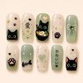 Cute Kawaii Black Cat Ombre Cat Eyes Press On Nails