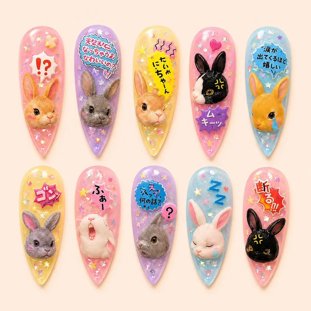 Cute & Kawaii Bunny Pastel Jelly Glitter Press On Nails