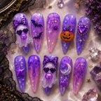Cute Kawaii Halloween Ghost Cat Ombre Press On Nails