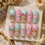 Cute & Kawaii Hamster & Strawberry Cat Eye Press On Nails