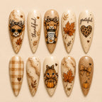Cute Kawaii Thanksgiving Highland Cow Pumpkin Marble Press On Nails