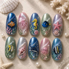 Cute Ocean Friends Cat Eye Pearl Press On Nails