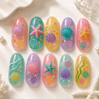 Cute Pastel Mermaid Seashell Starfish Jelly Press On Nails