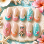 Cute Summerween Beach Skeleton Glitter Press On Nails