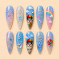 Cute Y2K Kawaii Birthday Rainbow Kitty Glitter Press On Nails