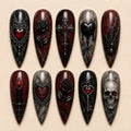 Dark Gothic Halloween Heart Marble Press On Nails