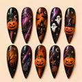 Dark Halloween Pumpkin Haunted House Cat Eyes Press On Nails