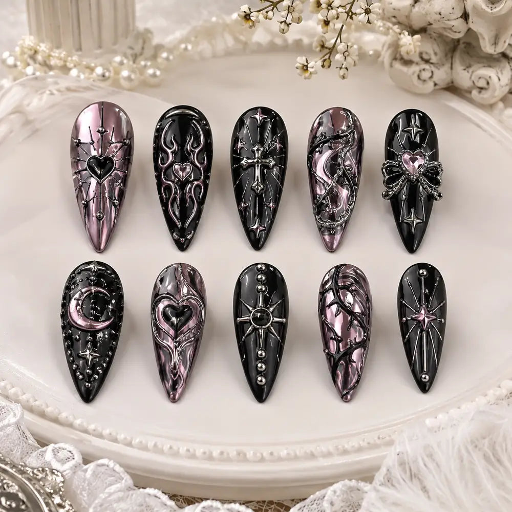 Dark Romantic Heart & Cross Gothic Press On Nails — image 2