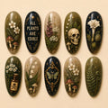 Dark Woodland Botanical & Mushroom Gold Accent Press On Nails