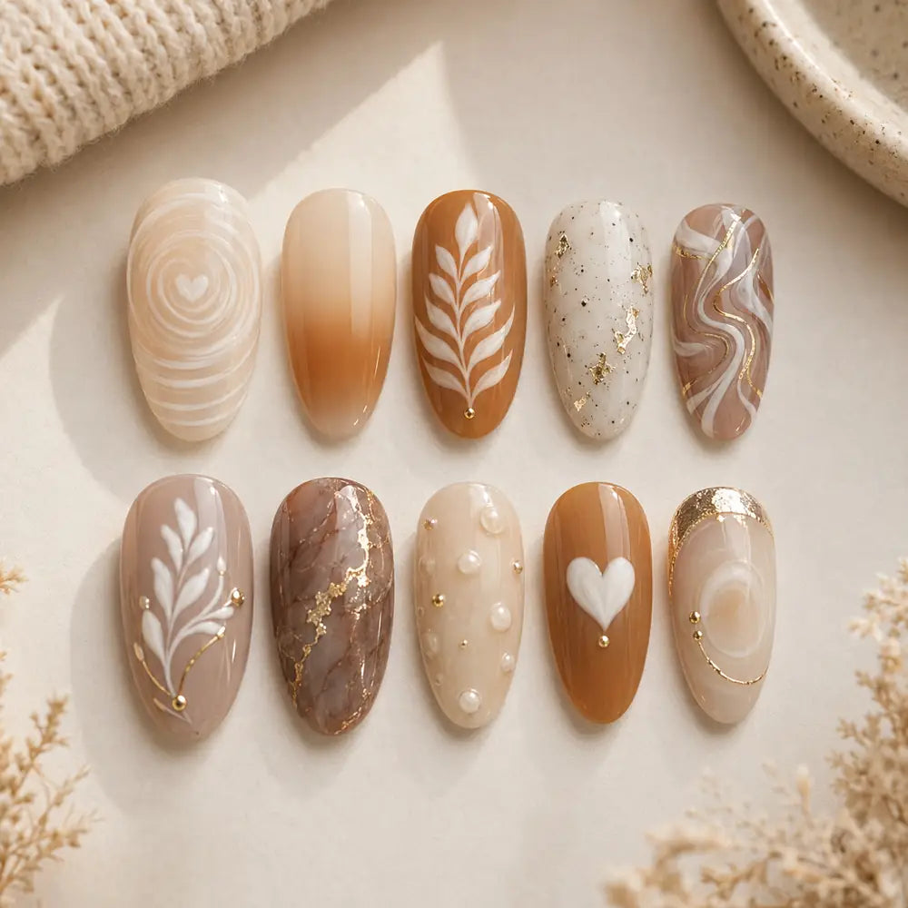 Earthy Botanical Heart Marble Press On Nails — image 2