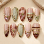 Earthy Rose Sage Jeweled Boho Press On Nails — image 2