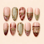 Earthy Rose Sage Jeweled Boho Press On Nails — image 1