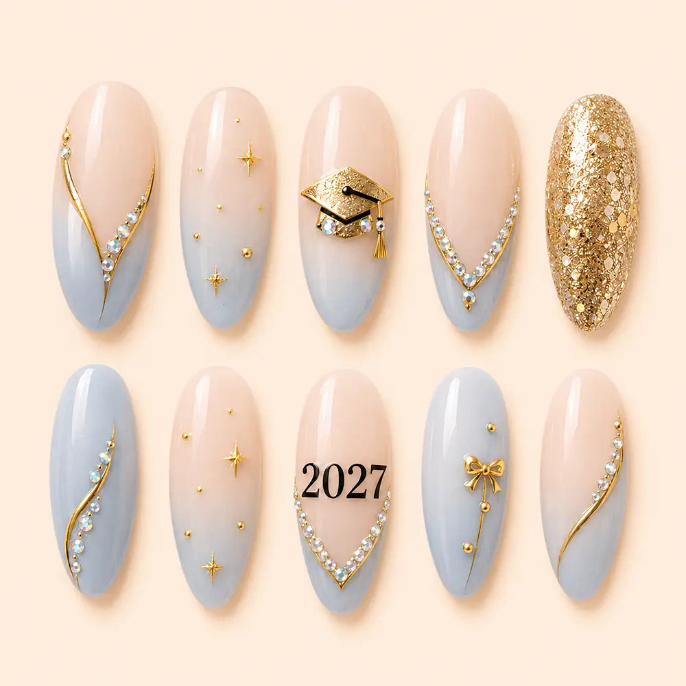 Elegant Graduation Graduation Cap & Gold Glitter Press On Nails