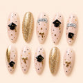 Elegant Graduation Graduation Cap & Crystal Ombre Press On Nails