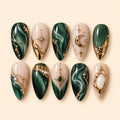 Emerald Celestial Marble 3D Press On Nails — image 1