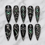 Emerald Heart & Star Gothic Cat Eye Press On Nails — image 2
