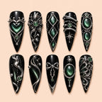 Emerald Heart & Star Gothic Cat Eye Press On Nails — image 1