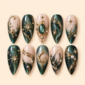 Emerald Moon and Star 3D Rhinestone Press On Nails — image 1