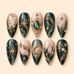 Emerald Moon and Star 3D Rhinestone Press On Nails — image 1