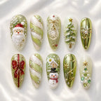 Emerald Santa Gift Bow Christmas Press On Nails — image 2