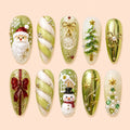 Emerald Santa Gift Bow Christmas Press On Nails — image 1