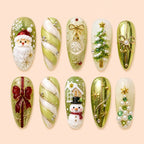 Emerald Santa Gift Bow Christmas Press On Nails — image 1