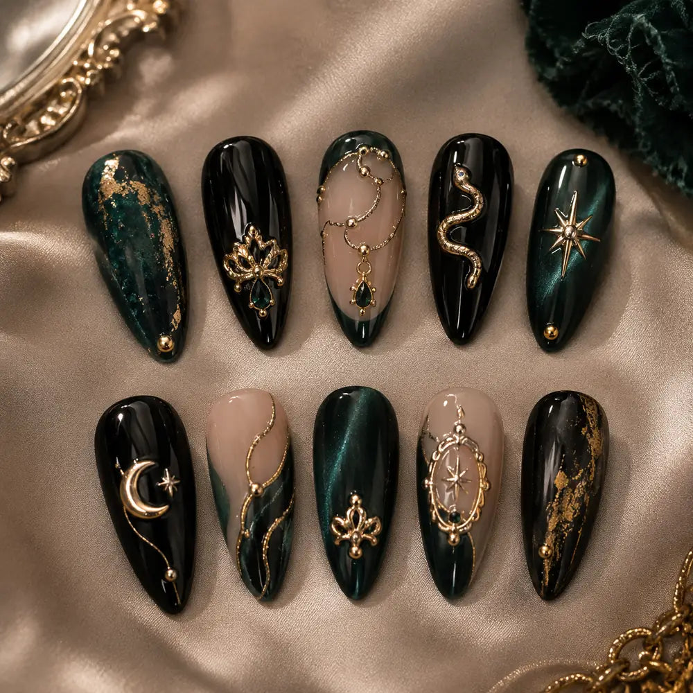 Emerald Serpent Celestial Cat Eye Press On Nails — image 2