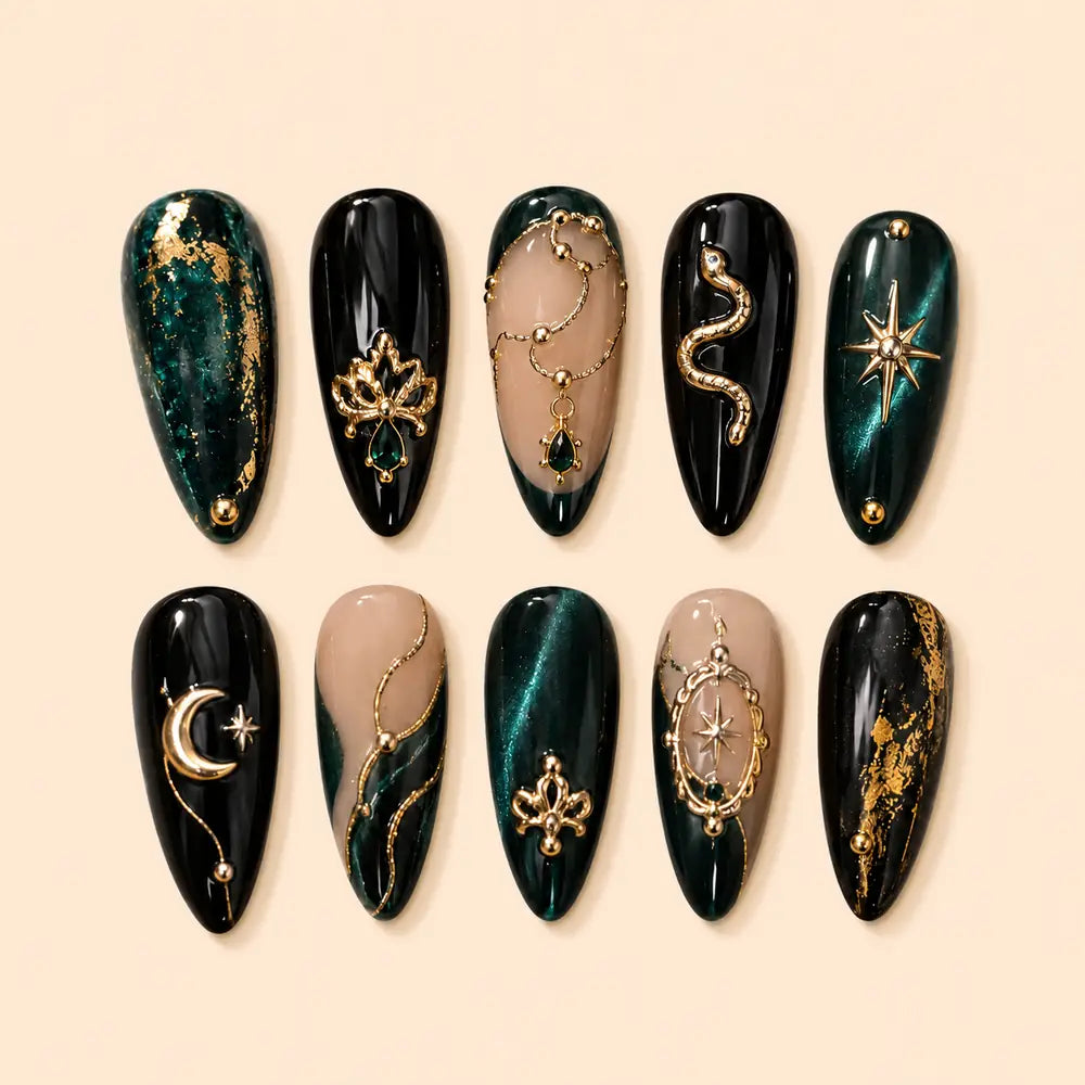 Emerald Serpent Celestial Cat Eye Press On Nails — image 1