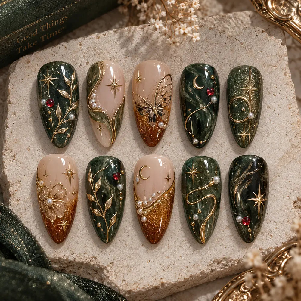 Enchanted Celestial Garden 3D Rhinestone Press On Nails — image 2