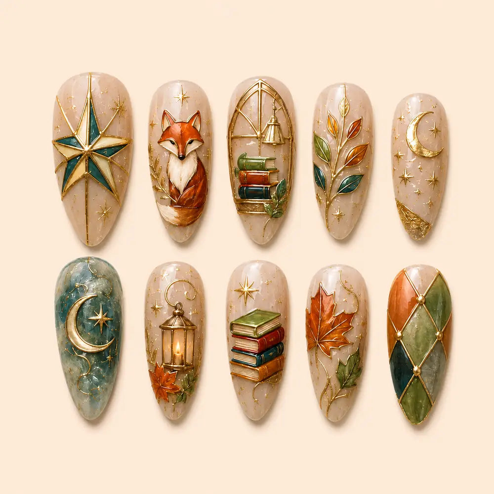 Enchanted Woodland Library 3D Glitter Press On Nails — image 1