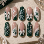 Evergreen Bow Snowflake Rhinestone Christmas Press On Nails — image 2
