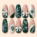 Evergreen Bow Snowflake Rhinestone Christmas Press On Nails — image 1