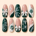 Evergreen Bow Snowflake Rhinestone Christmas Press On Nails — image 1