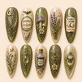 Fairycore Autumn Herbal & Mushroom Gold Foil Press On Nails