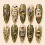 Fairycore Autumn Herbal & Mushroom Gold Foil Press On Nails