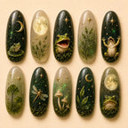 Fairycore Moonlit Forest Frog & Mushroom Celestial Press On Nails