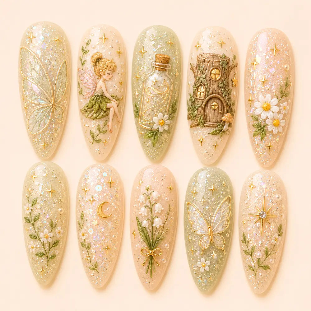 Fairycore Spring Fairy & Butterfly Iridescent Press On Nails