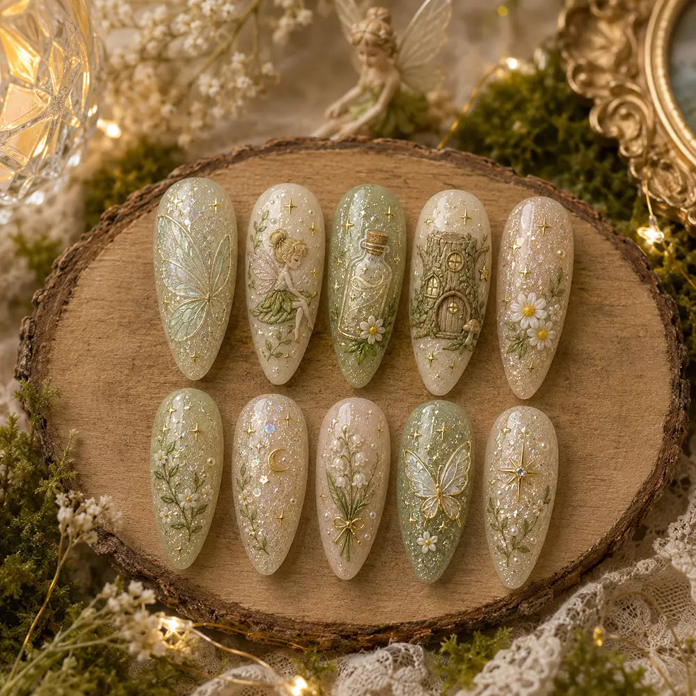 Fairycore Spring Fairy & Butterfly Iridescent Press On Nails